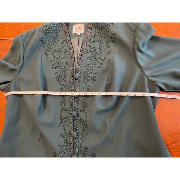 VTG R&M Richards Karen Kwong 22W Dress Suit Top Green Embroidered Lined Formal - Picture 9 of 11